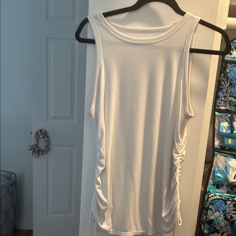 Sleeveless White Ruched Maternity Top